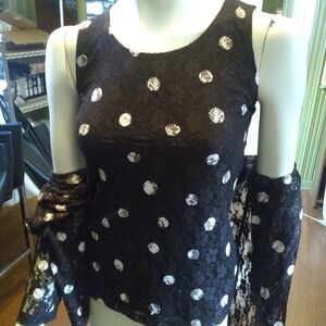 SUSAN Graver Women's Two-Piece Tank Top Blazer Polka Dot Brown Gold Size XXS